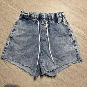 Blank NYC Womens Blue Love On Top Drawstring High Rise Denim Paperbag Shorts 29